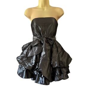 Poetry Clothing Silver Metallic Strapless Tiered Mini Dress with Sash